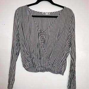 Stripped Long Sleeve Wrapped Top
